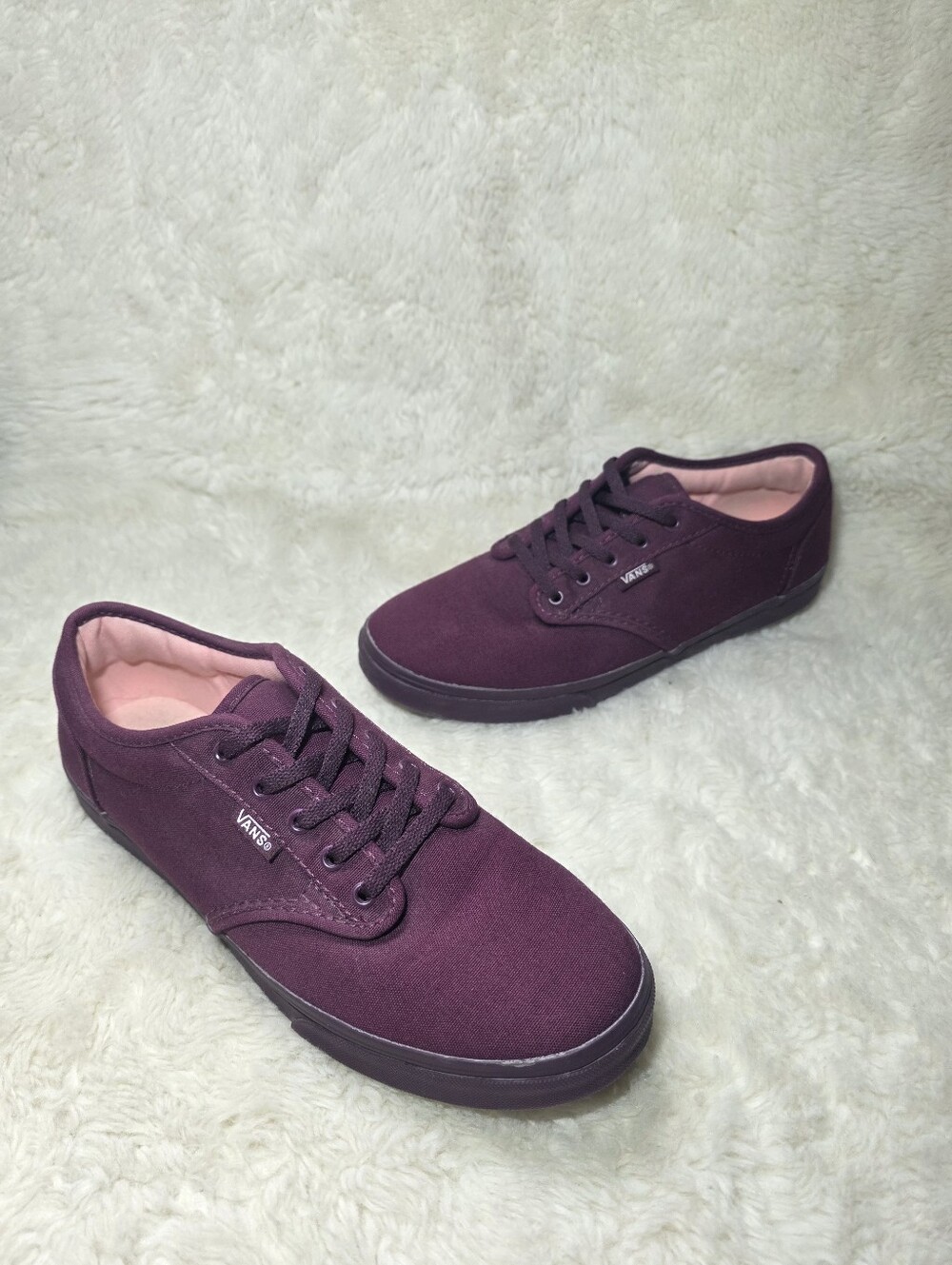 Vans Atwood Low Plum Burgundy Canvas Skate Sneakers Soft Pink Interior Women 7.5